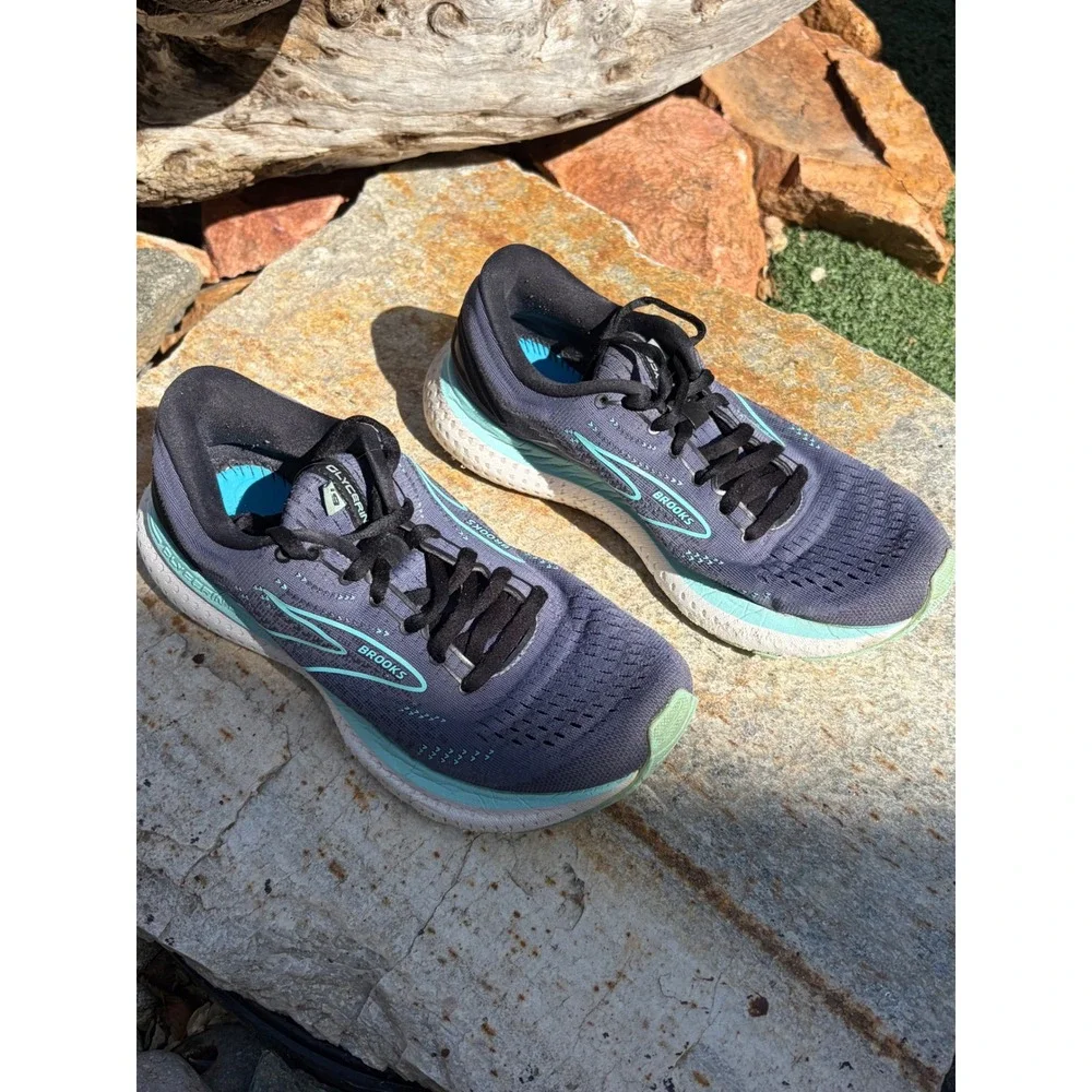 Brooks Glycerin 19 Mens 8.5 Running Shoes Grey Aqua Blue Neutral Cushion Sneaker